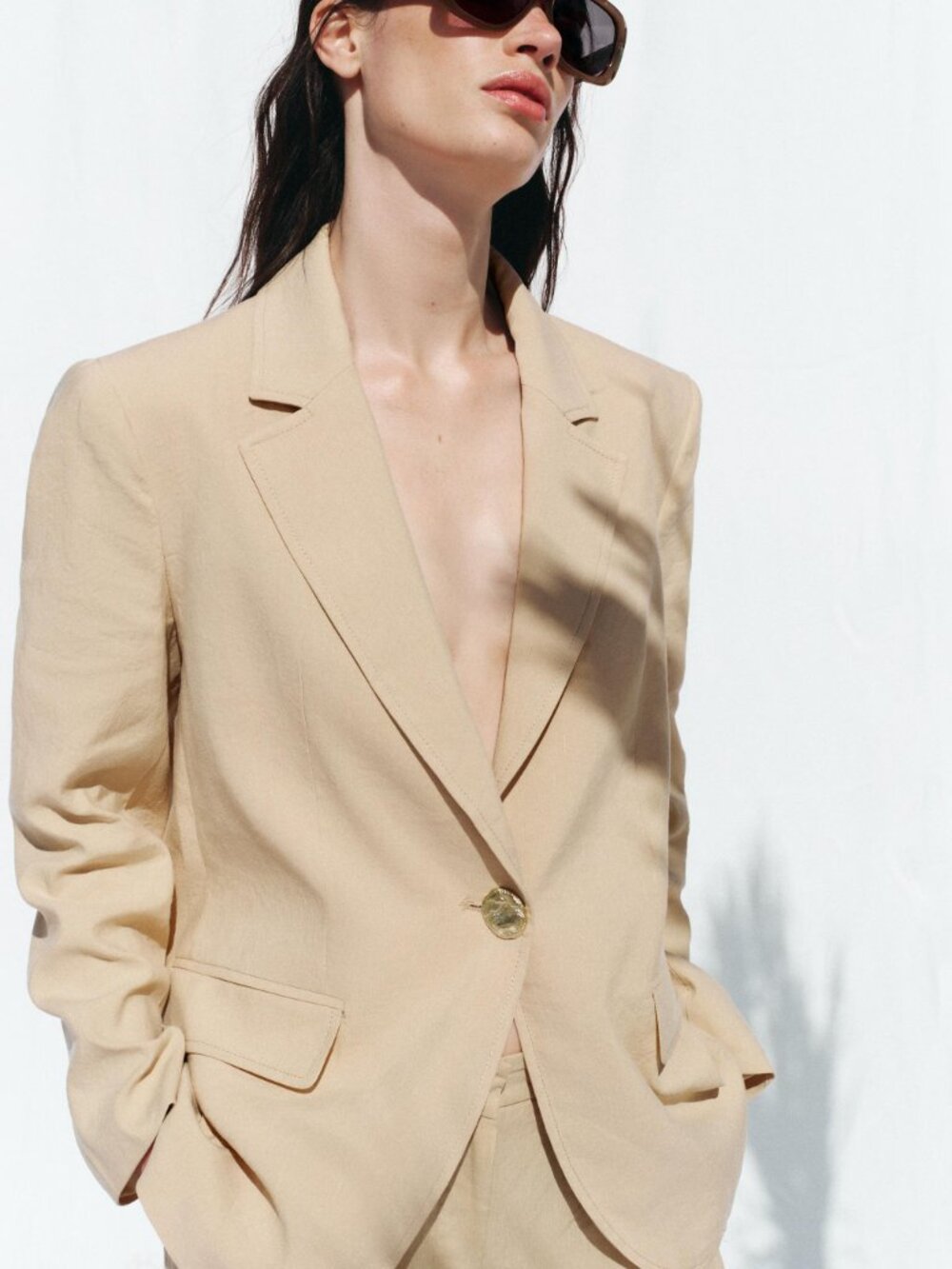 ZARA Linen Blend One Button Blazer Size M NWT